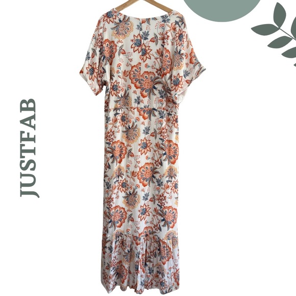 JUSTFAB Boho Floral Maxi Dress Cream Orange Lined Flutter Sleeve – Size XXL - Picture 8 of 10